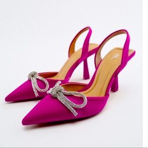 Zara Fuchsia Rhinestone bow sling back